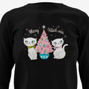 Vintage Holt Howard Cozy Kittens Black Crewneck Sweatshirt 1950s Pink Christmas